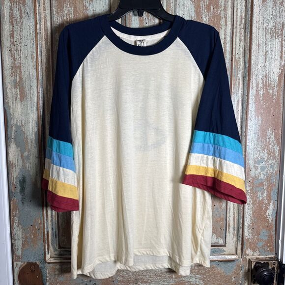 Camp Collection Shirt Baseball Style 3/4 Sleeves Stripe Come Together Message XL - Picture 3 of 11